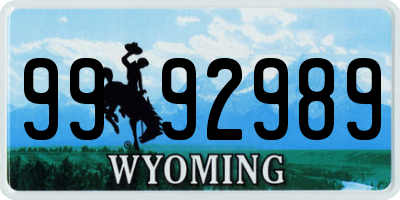 WY license plate 9992989