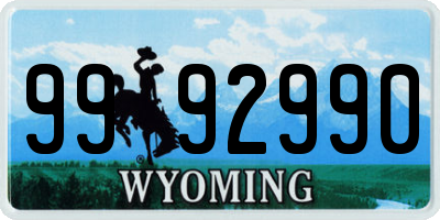 WY license plate 9992990