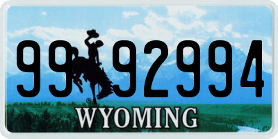 WY license plate 9992994