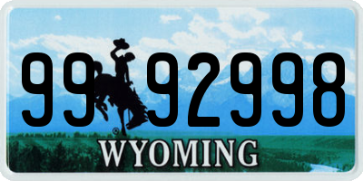 WY license plate 9992998
