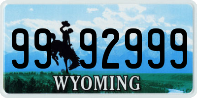 WY license plate 9992999