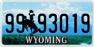 WY license plate 9993019