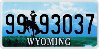 WY license plate 9993037
