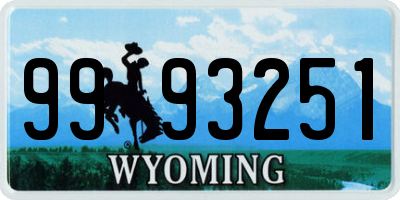 WY license plate 9993251