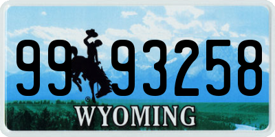 WY license plate 9993258