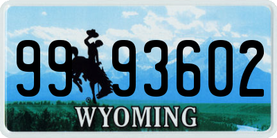 WY license plate 9993602