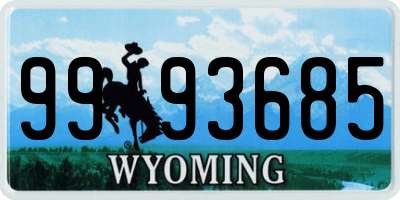 WY license plate 9993685