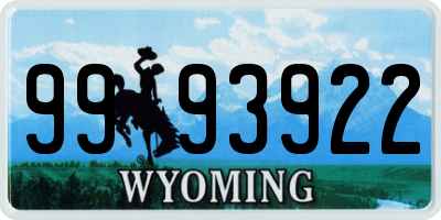 WY license plate 9993922