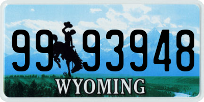 WY license plate 9993948