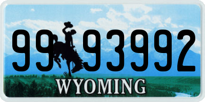 WY license plate 9993992