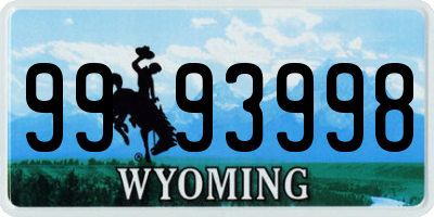 WY license plate 9993998