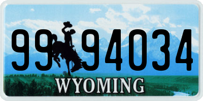 WY license plate 9994034