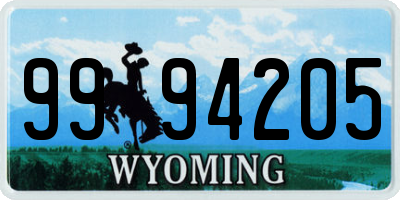 WY license plate 9994205