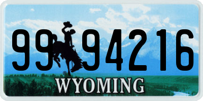 WY license plate 9994216