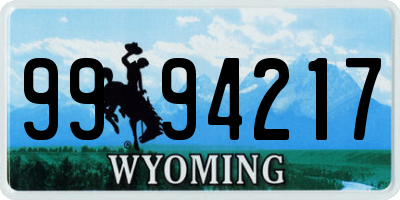 WY license plate 9994217