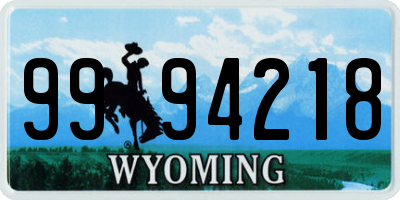 WY license plate 9994218