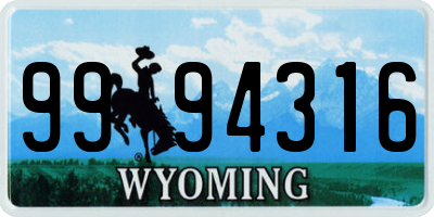 WY license plate 9994316