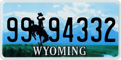 WY license plate 9994332