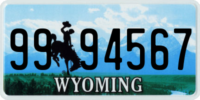 WY license plate 9994567