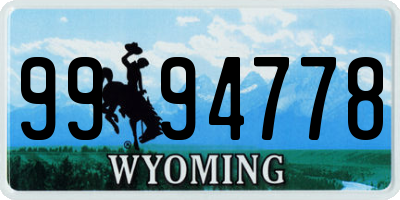 WY license plate 9994778