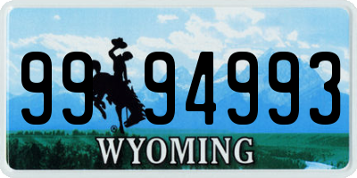 WY license plate 9994993