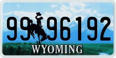 WY license plate 9996192