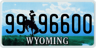 WY license plate 9996600