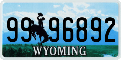 WY license plate 9996892