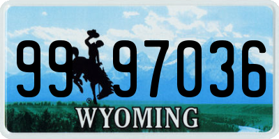 WY license plate 9997036