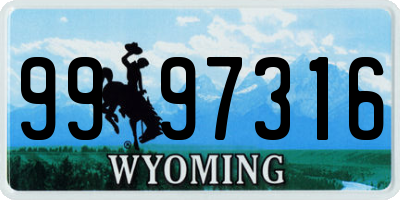 WY license plate 9997316