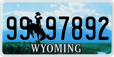 WY license plate 9997892