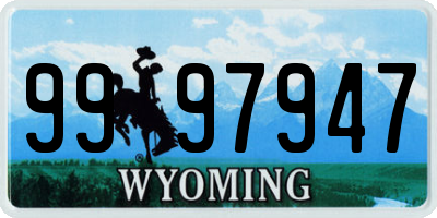 WY license plate 9997947