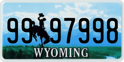 WY license plate 9997998