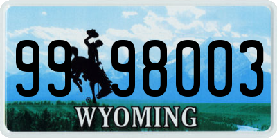 WY license plate 9998003