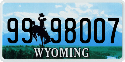 WY license plate 9998007