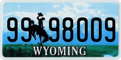 WY license plate 9998009