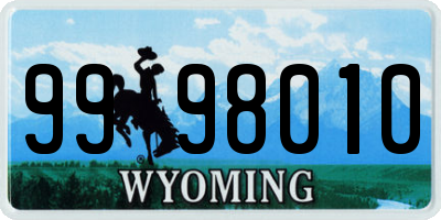 WY license plate 9998010