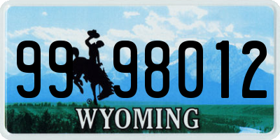 WY license plate 9998012