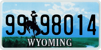 WY license plate 9998014