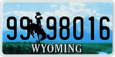 WY license plate 9998016