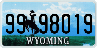 WY license plate 9998019