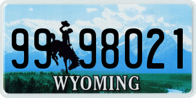 WY license plate 9998021