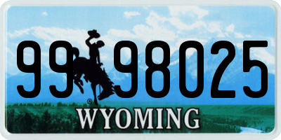 WY license plate 9998025