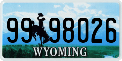 WY license plate 9998026