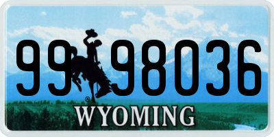 WY license plate 9998036