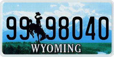 WY license plate 9998040