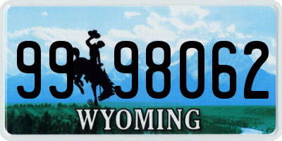 WY license plate 9998062