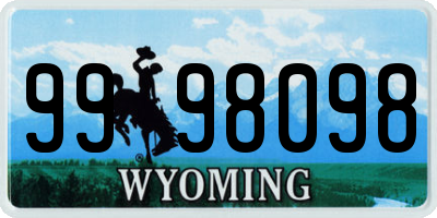 WY license plate 9998098