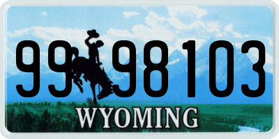 WY license plate 9998103