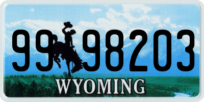 WY license plate 9998203
